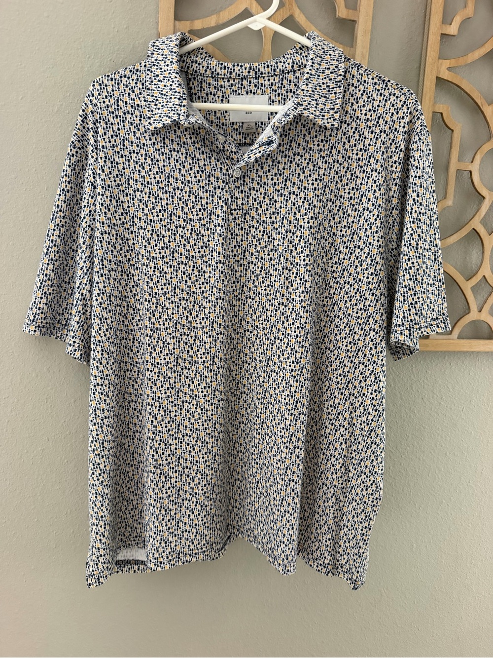 Goodfellow & Co White Polo with Navy Dot Microprint